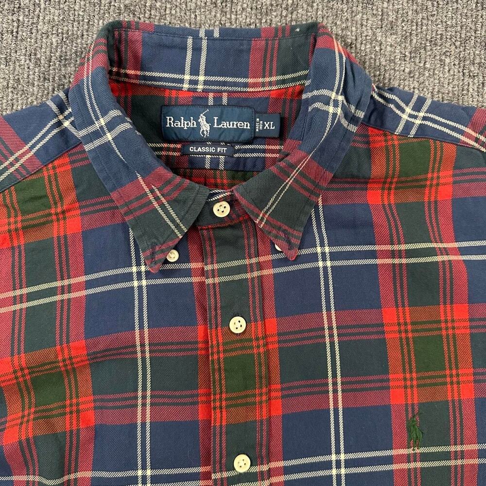 Ralph Lauren Men Classic Fit Plaid Button Down Shirt Lightweight Pony Flannel XL